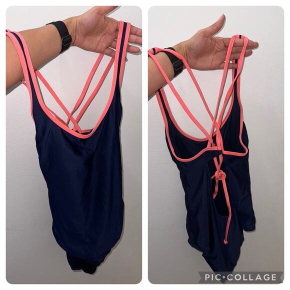 All in motion size small Navy blue orange / coral blue swimsuit one piece swim - Picture 3 of 9